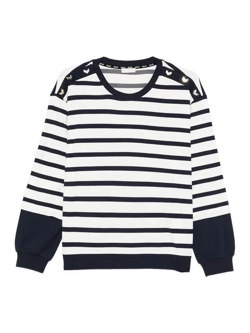 Maglione Girocollo Bianco Con Righe Blu