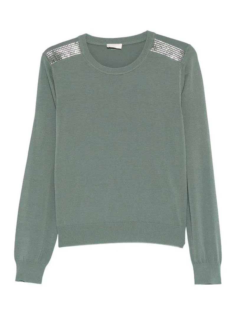 Maglione Girocollo Con Dettagli Argento Verde