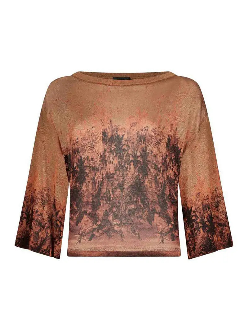 Maglione Marrone Bronzo Con Stampa Floreale