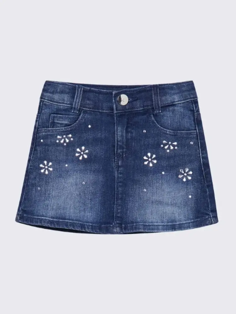 minigonna kids/junior blu in denim con dettagli argentati