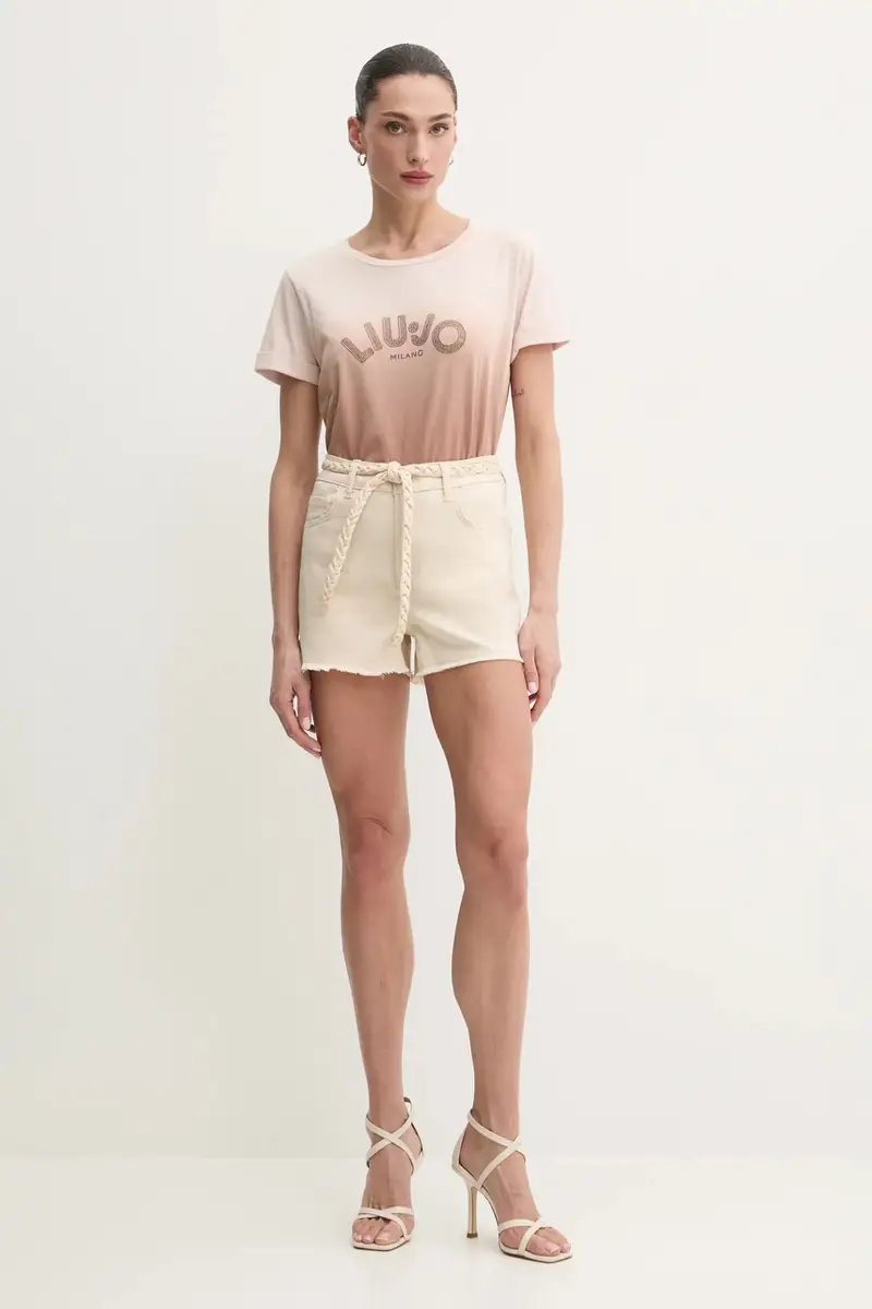 pantaloncini donna colore beige con applicazione WA5460.T4033 miniatura 2