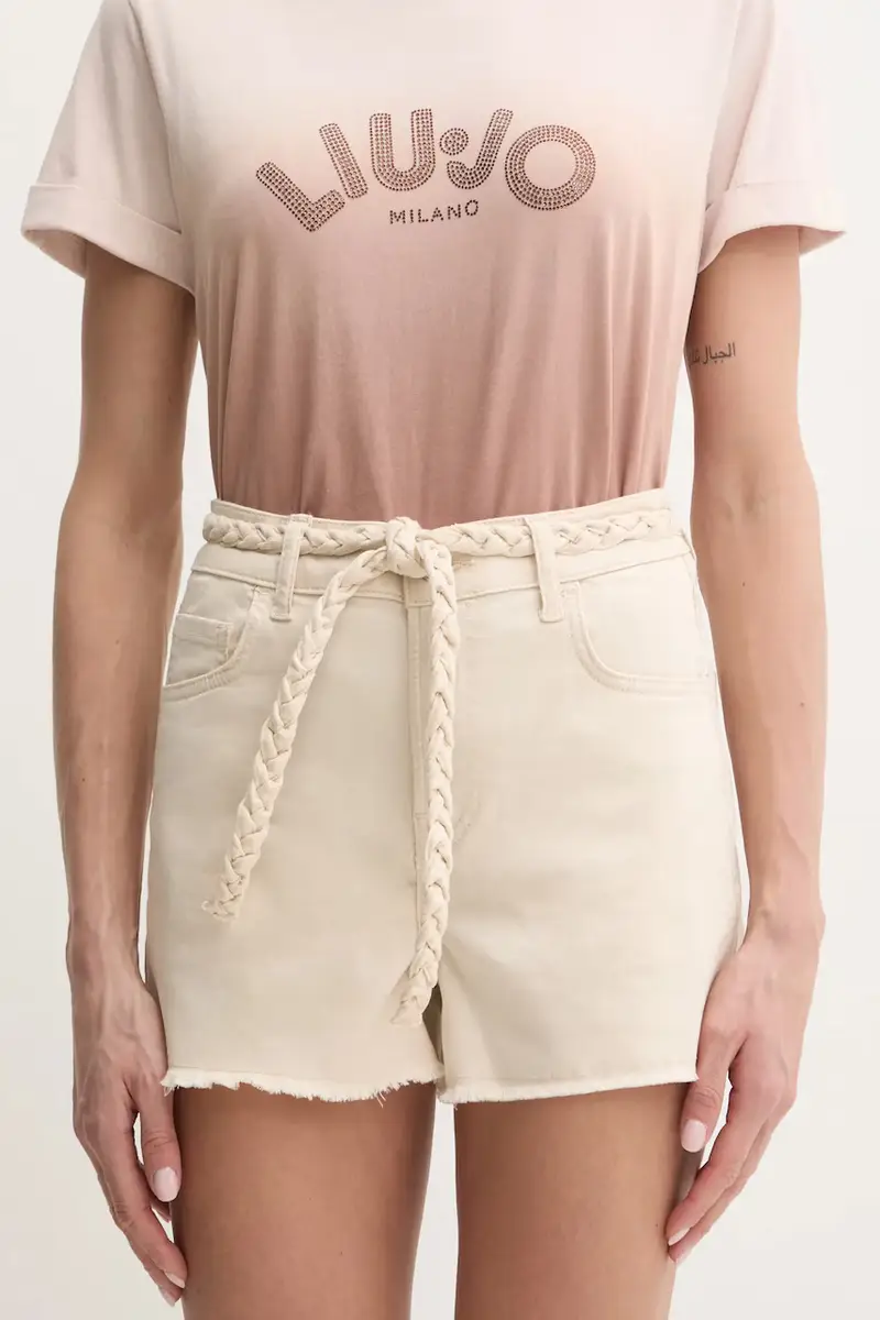 pantaloncini donna colore beige con applicazione WA5460.T4033