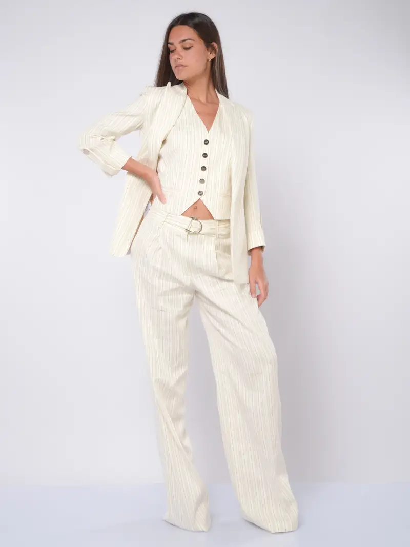 pantalone da donna Liu Jo a righe con cintura BEIGE miniatura 2