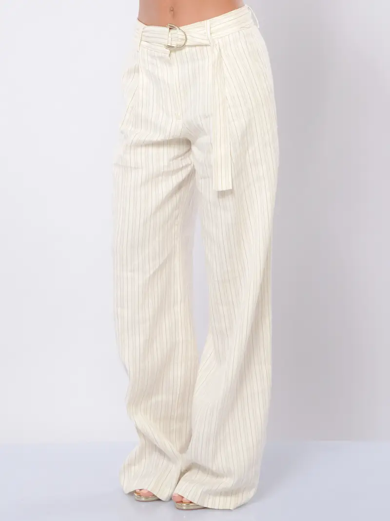 pantalone da donna Liu Jo a righe con cintura BEIGE