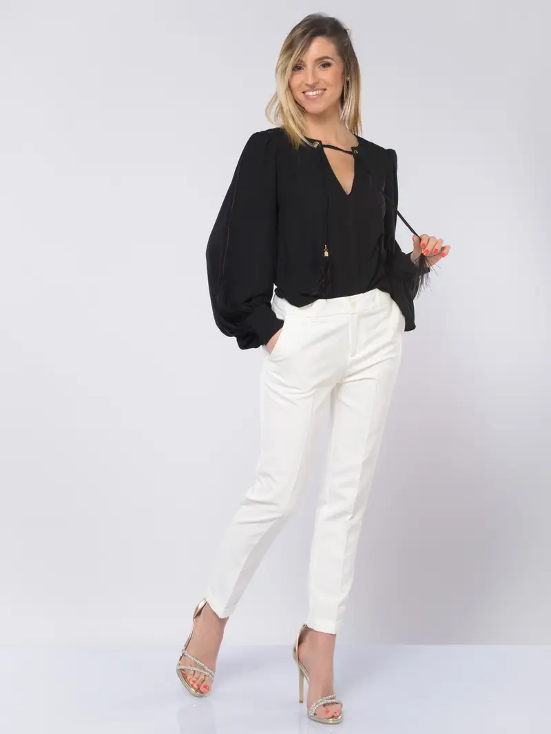 pantalone da donna Liu Jo chino con balza BEIGE miniatura 2