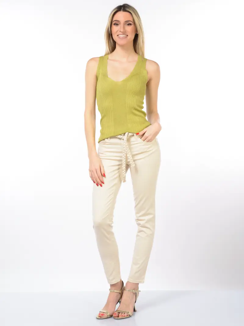 pantalone da donna Liu Jo cinque tasche con cintura treccia BEIGE miniatura 2