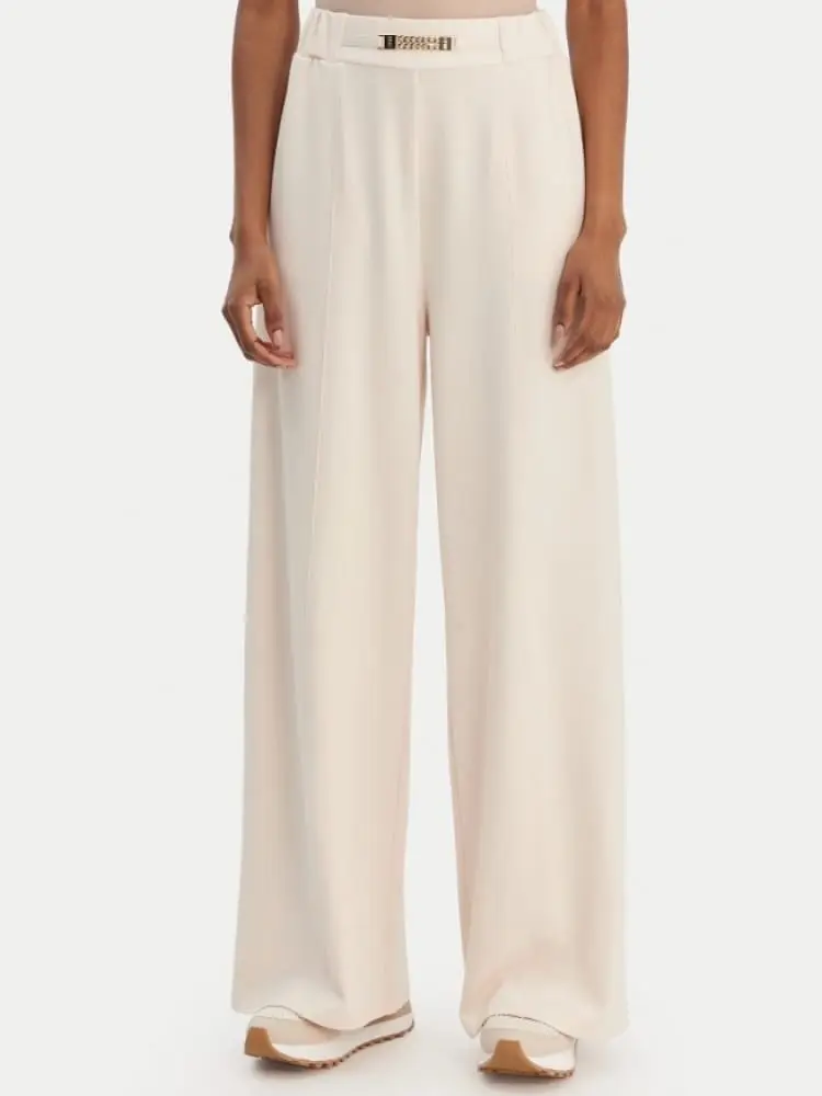 pantalone donna in jersey rosa con logo dorato