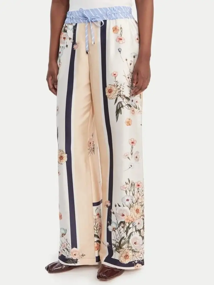 pantalone donna multicolor con stampa floreale