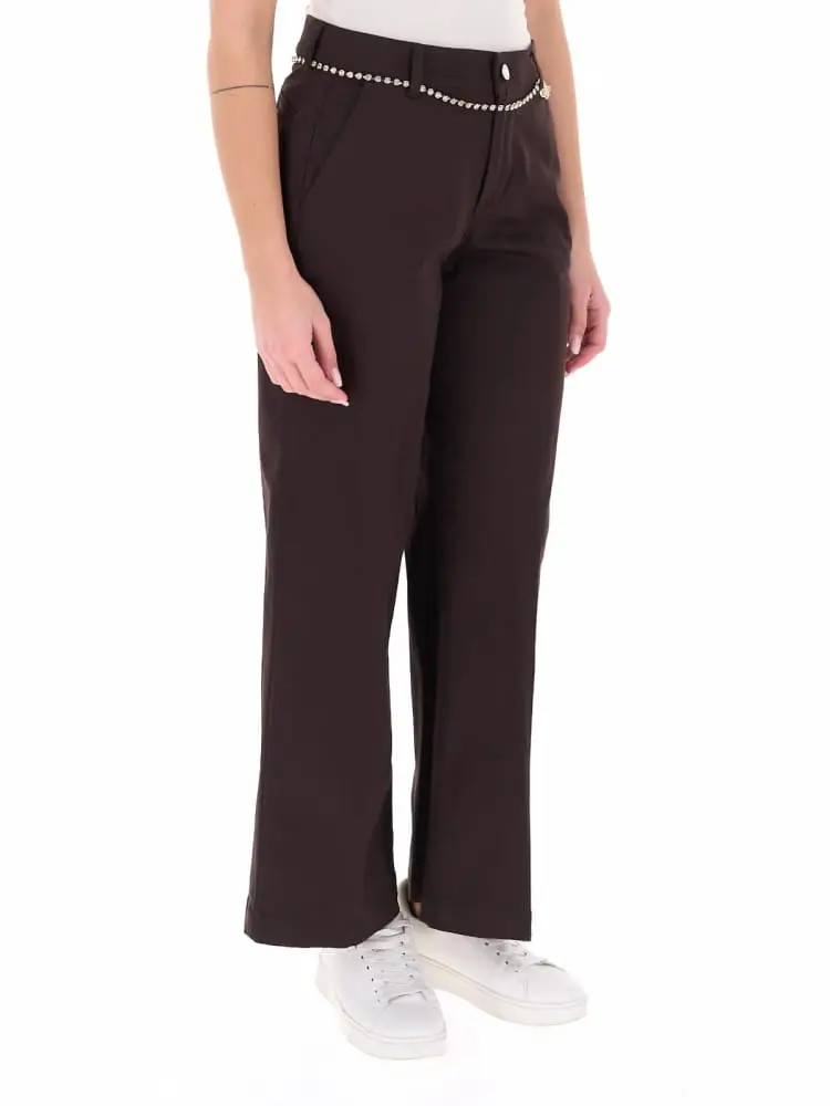 pantalone in misto cotone marrone flare cropped miniatura 2