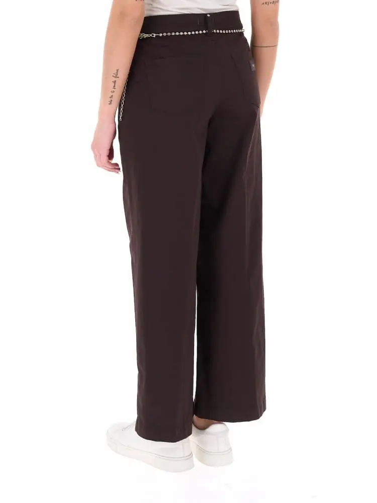 pantalone in misto cotone marrone flare cropped miniatura 3