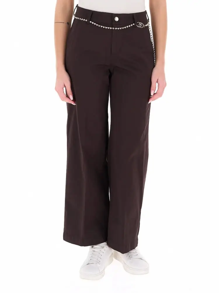 pantalone in misto cotone marrone flare cropped