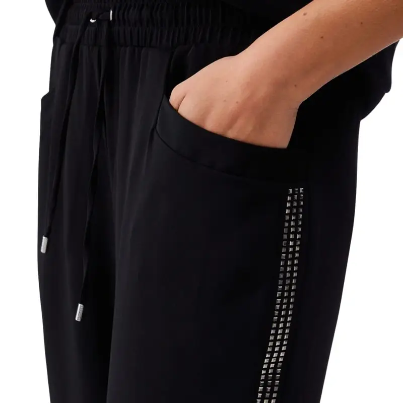 pantaloni da donna in cotone con bande laterali con micro borchie neri miniatura 2