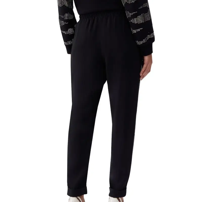 pantaloni da donna in cotone con bande laterali con micro borchie neri miniatura 3