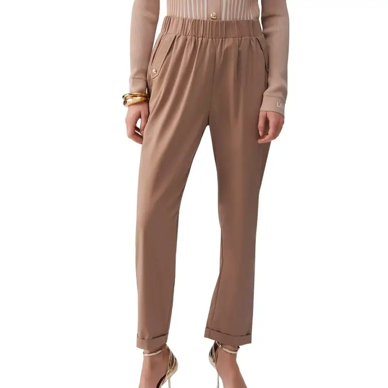 pantaloni da donna in cotone con bottoni logati laterali rosa cipria