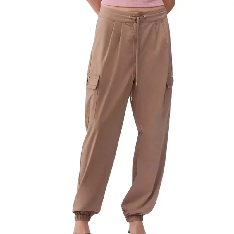 pantaloni da donna in cotone modello cargo rosa cipria