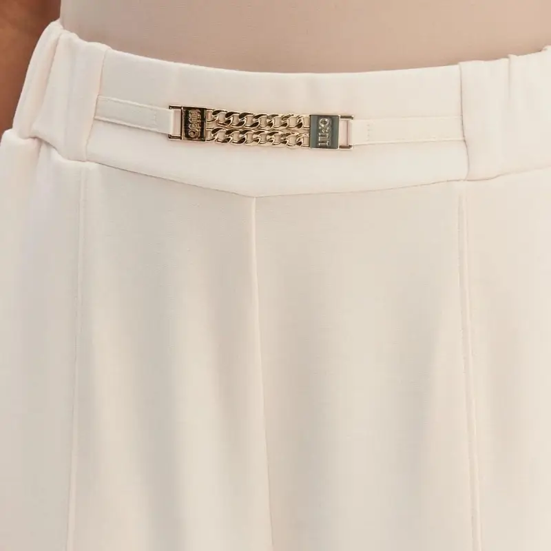 pantaloni da donna in jersey punto milano con dettaglio catena sul davanti champagne miniatura 4