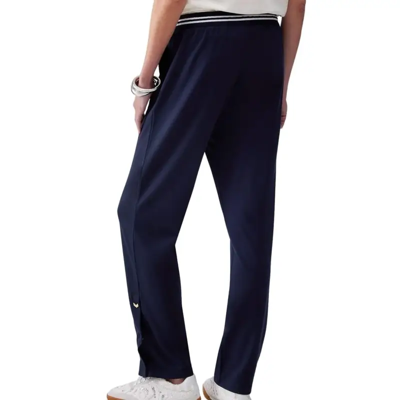 pantaloni da donna jersey in jersey di cotone con dettagli bottoni automatici loggati sul fondo blu notte miniatura 3