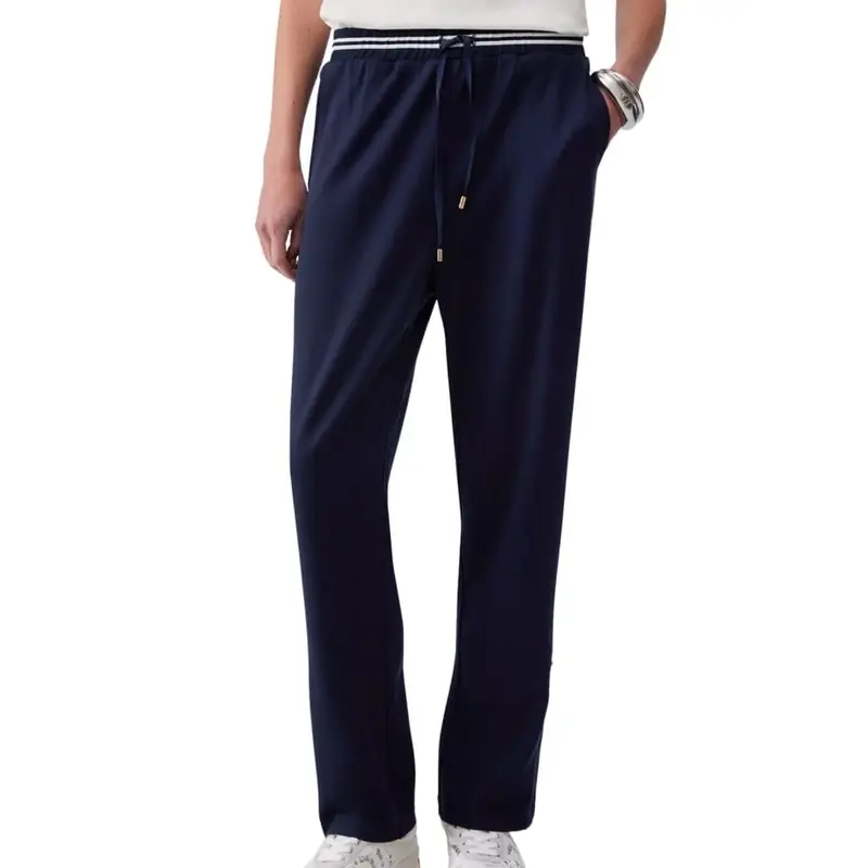 pantaloni da donna jersey in jersey di cotone con dettagli bottoni automatici loggati sul fondo blu notte