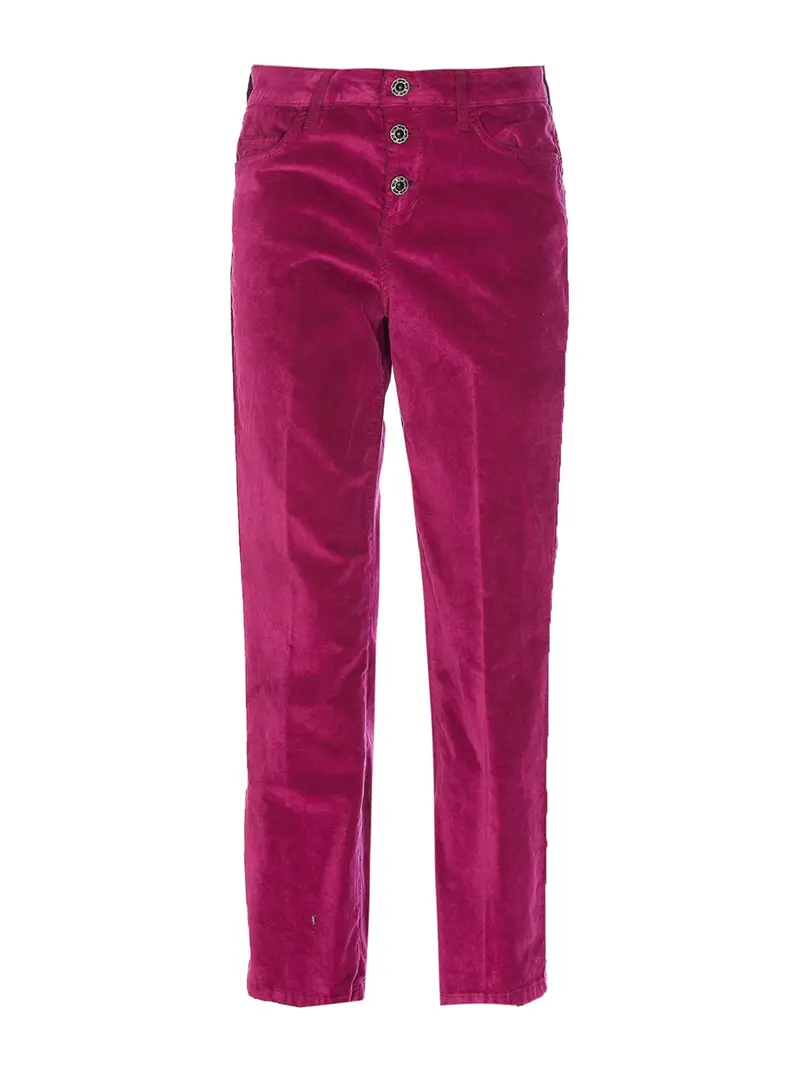 Pantaloni in velluto con bottoni gioiello Rosa