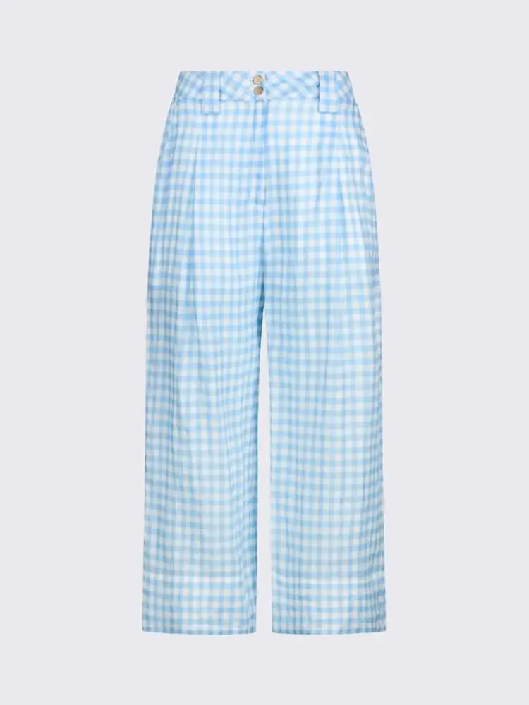 pantaloni in vichy celeste chiaro