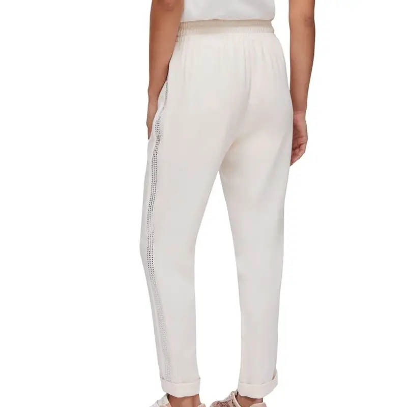 pantaloni tuta da donna in cotone con fascia laterale con strass bianchi miniatura 2