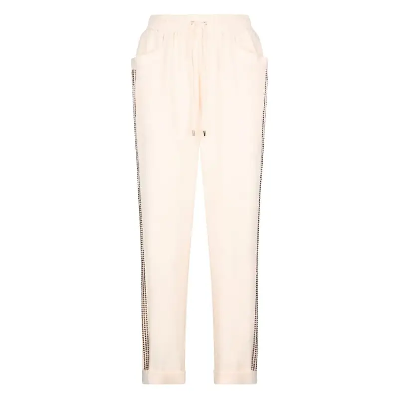 pantaloni tuta da donna in cotone con fascia laterale con strass bianchi miniatura 3