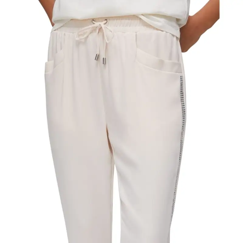 pantaloni tuta da donna in cotone con fascia laterale con strass bianchi miniatura 4