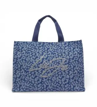 per donna 2A6026 D3200 Grande borsa tote in denim con stampa animalier blu (OSFA), Casual, Cotone