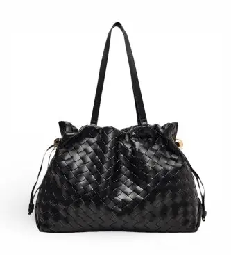 per donna AA6098 ES027 Borsa shopper intrecciata nera (OSFA), Nero, Casual, Poliestere