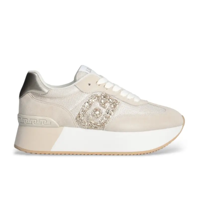 per donna BA5035PX618S3666 Sneakers con logo glitter oro (40), Pelle, Beige, 5 a 8cm, Stringhe, Casual