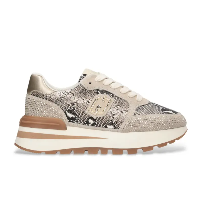 per donna BF5049PX747S3815 Sneakers in pelle di serpente con strass stampa animalier (37), 3 a 5cm, Stringhe, Casual, Animal Print