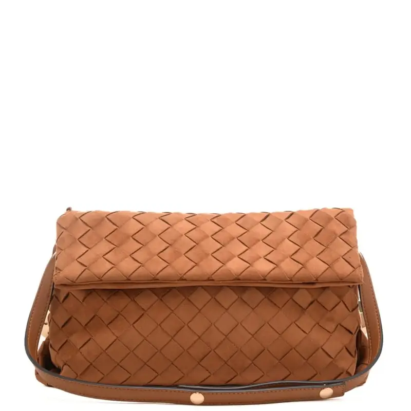 pochette da donna in tessuto intrecciato a quadri mattone