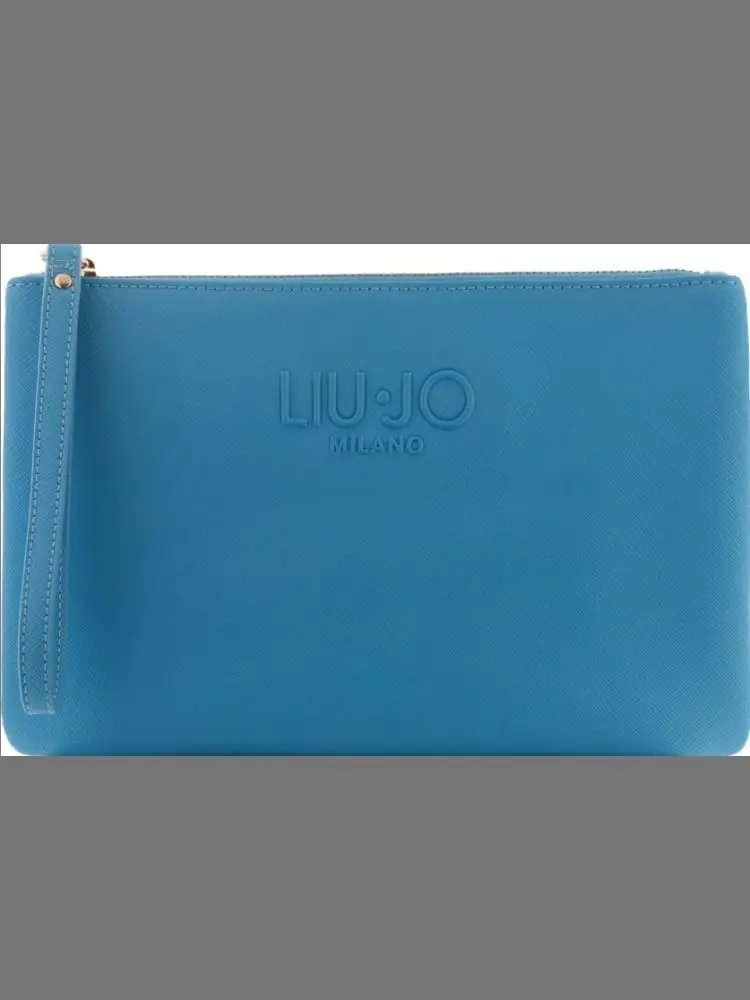 pochette donna in ecopelle azzurra con logo i rilievo
