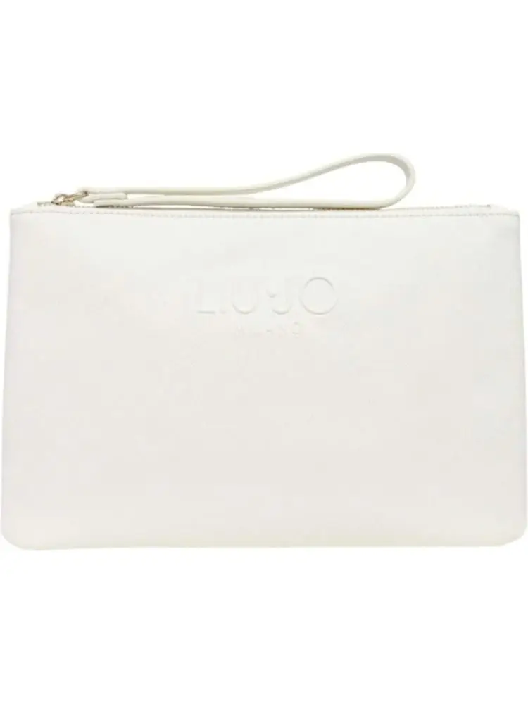 pochette donna in ecopelle color crema con logo i rilievo