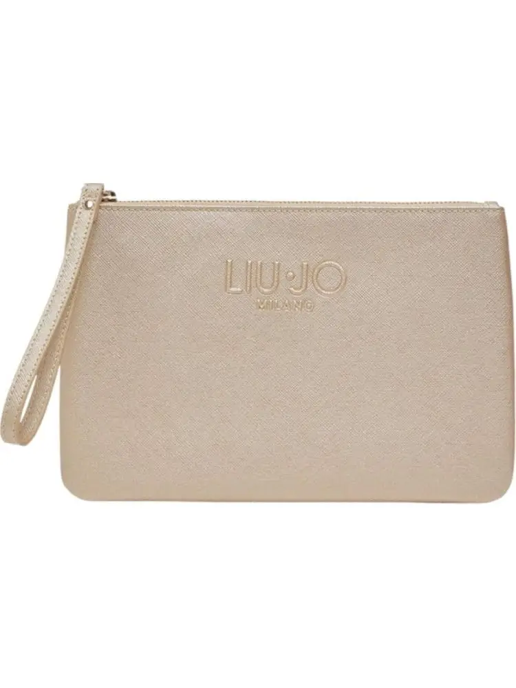 pochette donna in ecopelle light gold con logo i rilievo