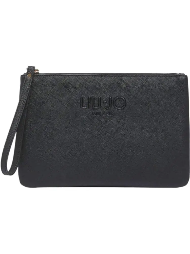 pochette donna in ecopelle nera con logo i rilievo