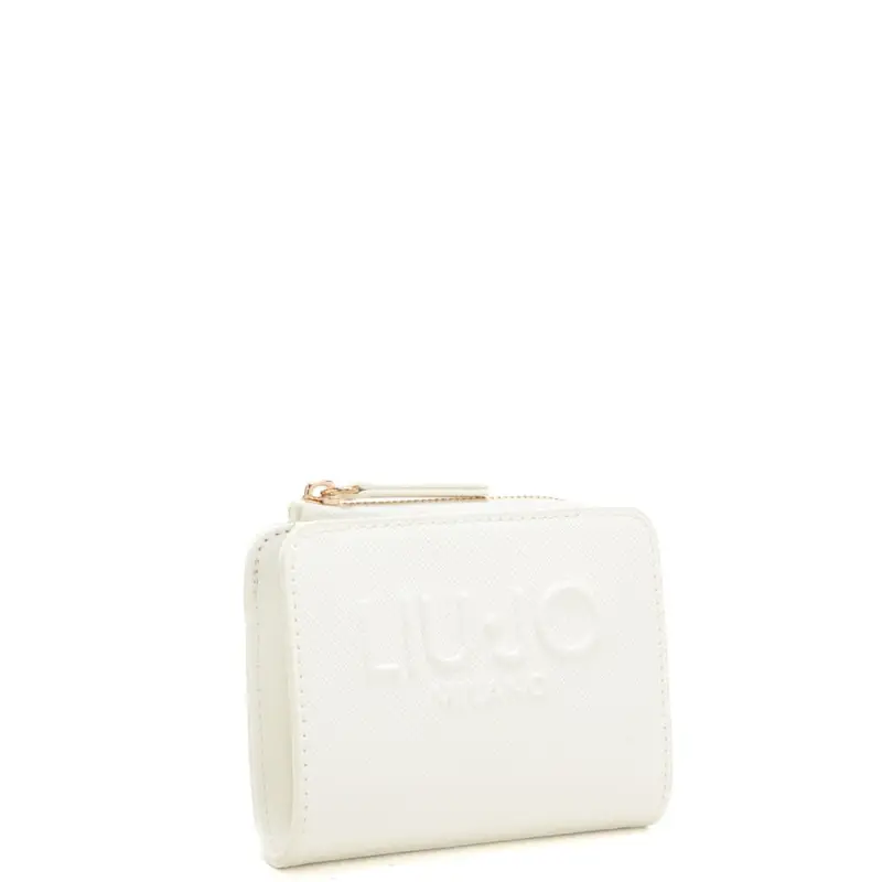 portacarte a libro da donna con maxi logo lettering in rilievo sul davanti ton sur ton crema miniatura 2