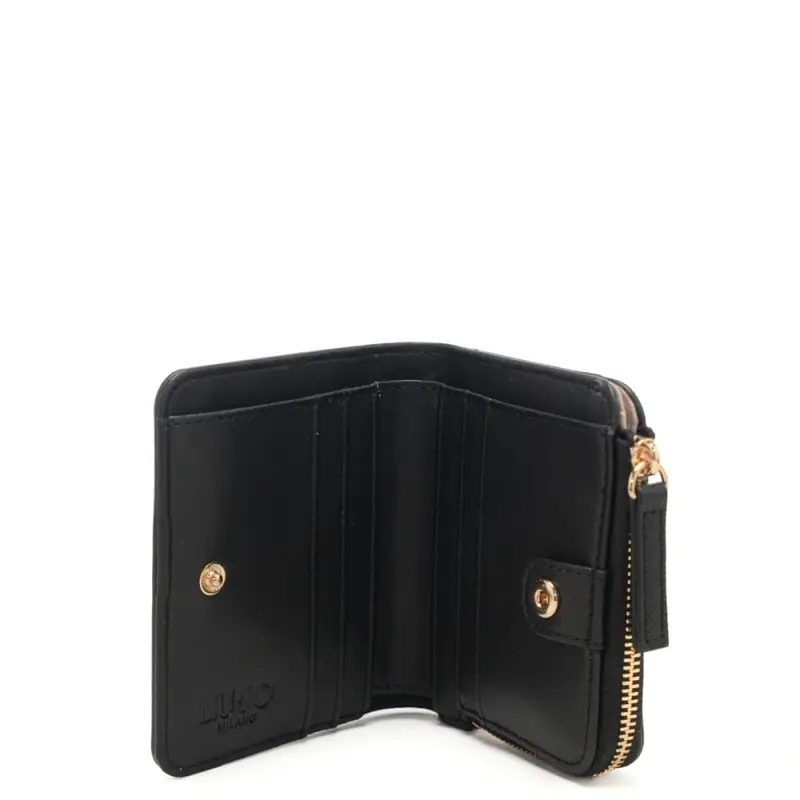 portacarte a libro da donna con maxi logo lettering in rilievo sul davanti ton sur ton nero miniatura 2