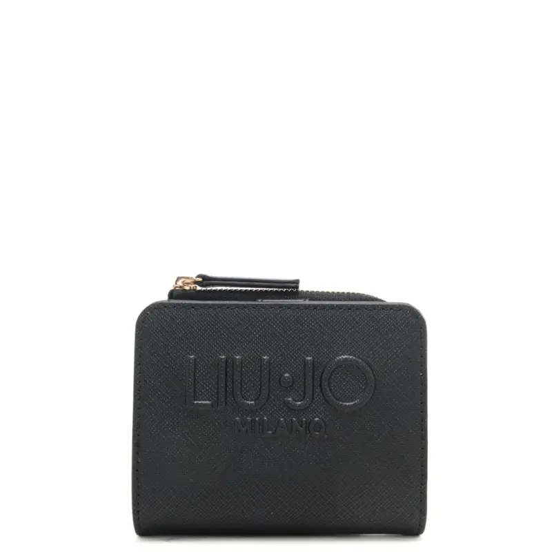 portacarte a libro da donna con maxi logo lettering in rilievo sul davanti ton sur ton nero