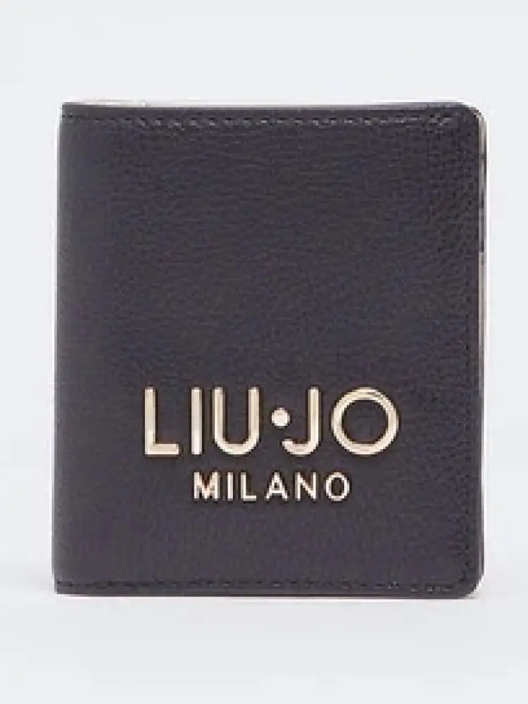 portacarte donna nero con logo lettering dorato