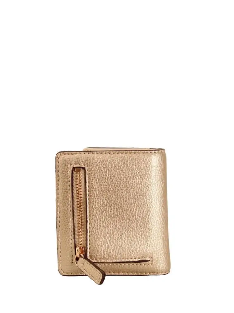 portafoglio bifold in ecopelle laminata oro con logo miniatura 2