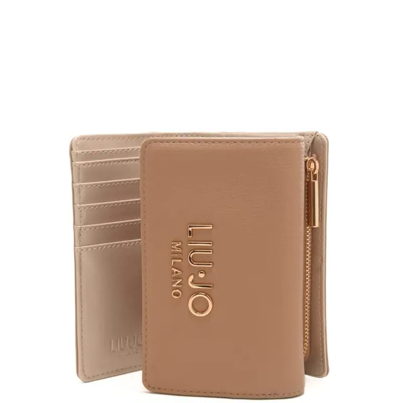 portafoglio da donna con tasca esterna con zip e chiusura con bottone automatico cammello miniatura 2
