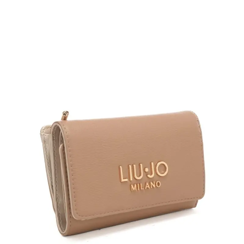 portafoglio da donna con tasca esterna con zip e chiusura con bottone automatico cammello miniatura 3