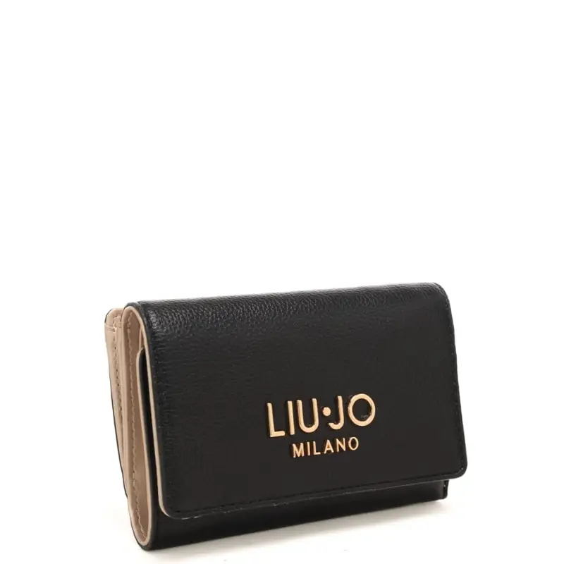 portafoglio da donna con tasca esterna con zip e chiusura con bottone automatico nero miniatura 2