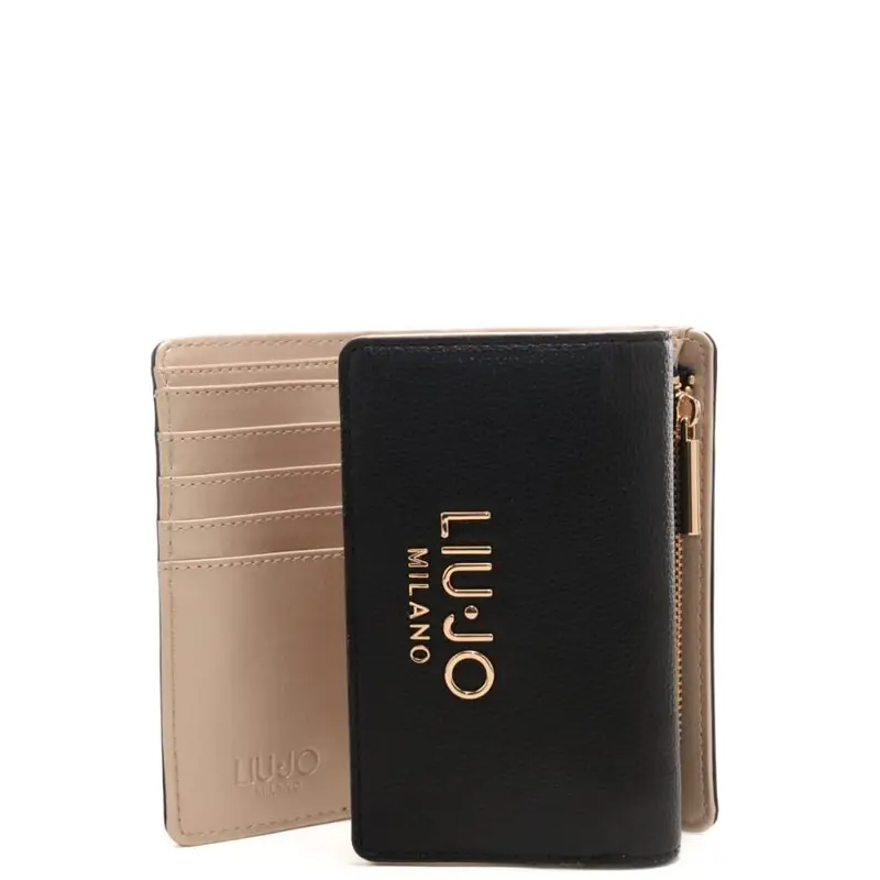 portafoglio da donna con tasca esterna con zip e chiusura con bottone automatico nero miniatura 3