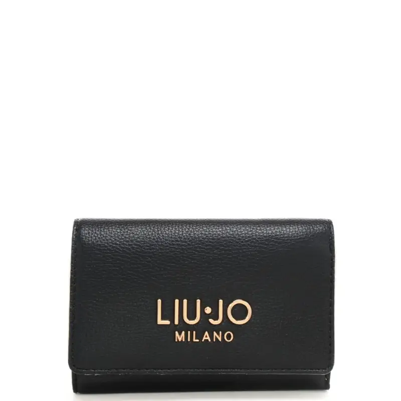 portafoglio da donna con tasca esterna con zip e chiusura con bottone automatico nero