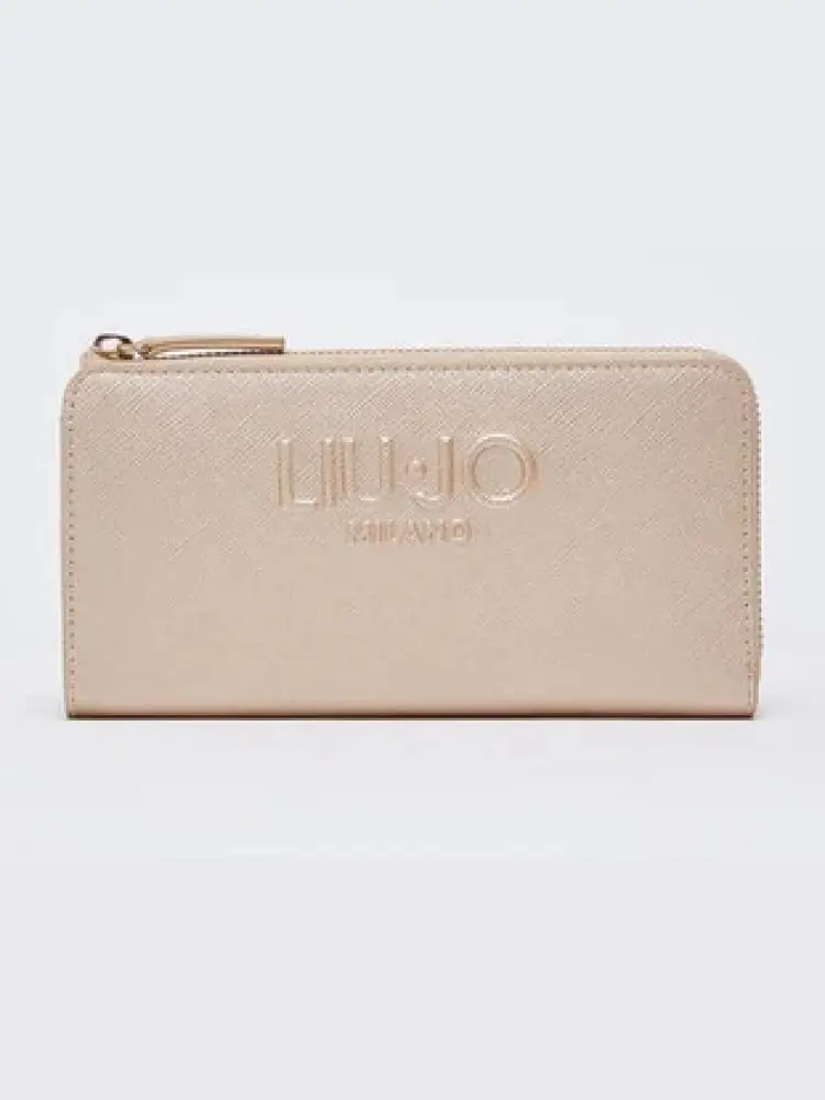 portafoglio donna light gold zip around in similpelle con logo in rilievo