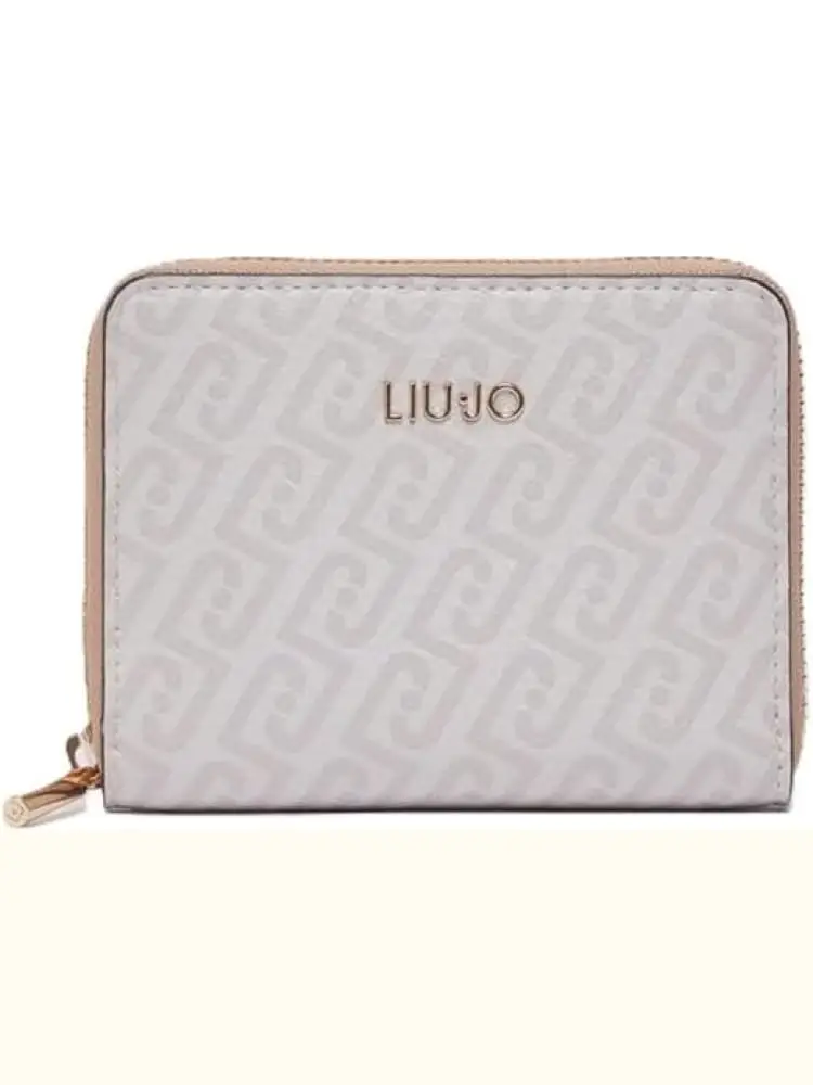 portafoglio donna zip around color crema con logo all over