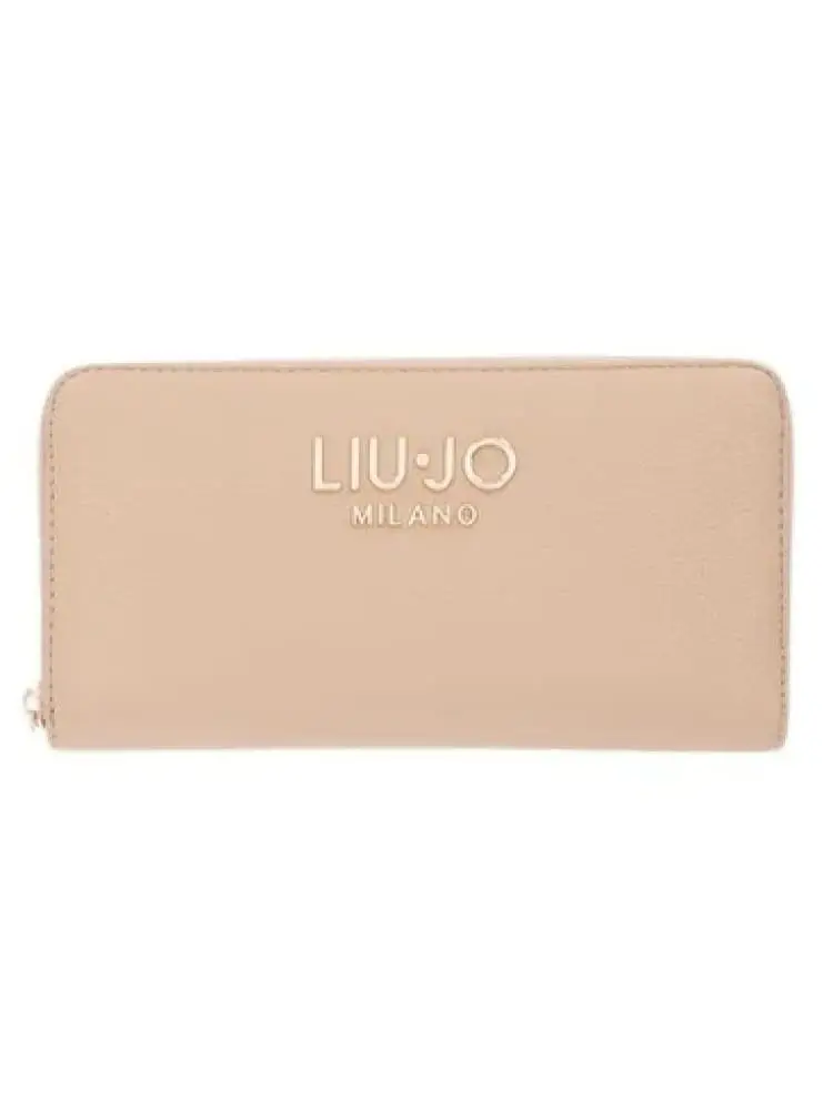 portafoglio donna zip around in similpelle rosato con logo dorato