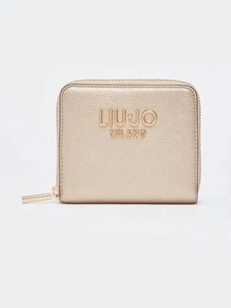 portafoglio donna zip around light gold con logo dorato